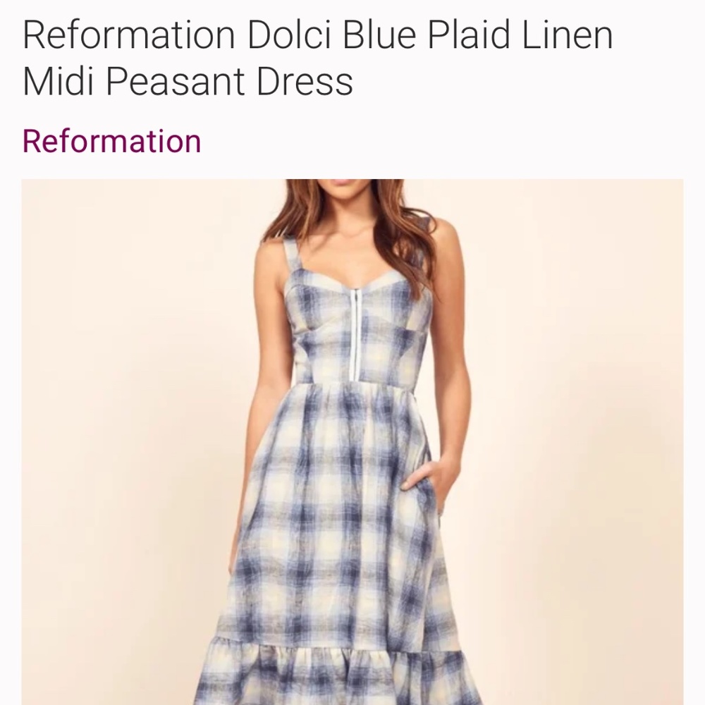 Reformation Dolci Blue Plaid Midi Dress